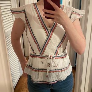 J Crew Striped Peplum Top 100% Cotton